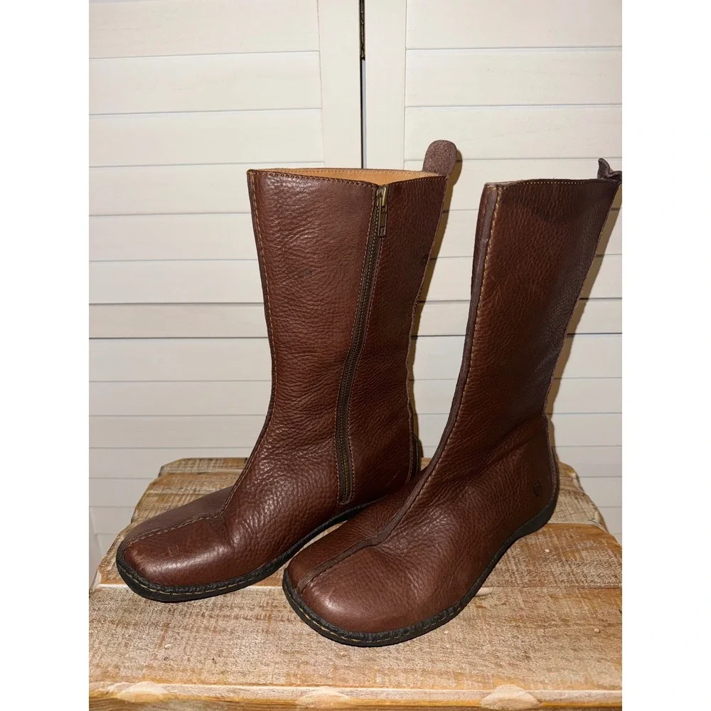 Born Leather Tall Boots Brown Zipper Side Women Casual Comfort Size 7.5 - Picture 4 of 11